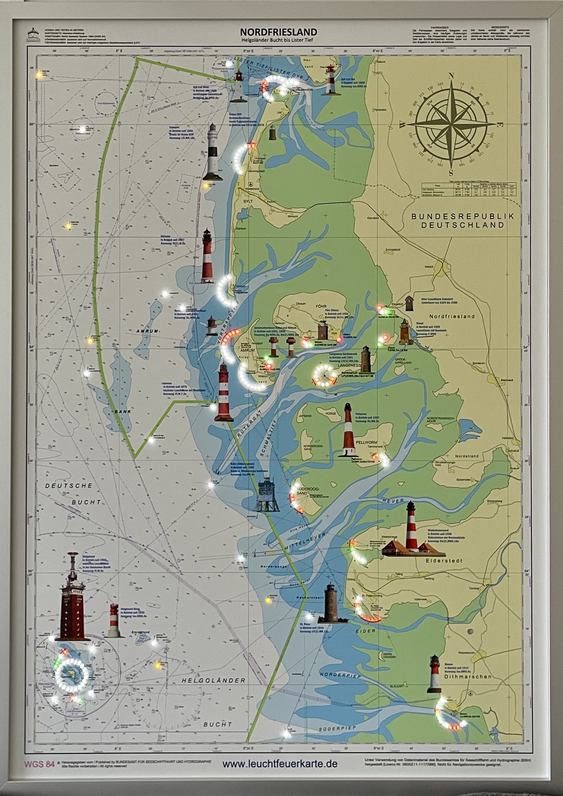 Leuchtfeuerkarte "Nordfriesland" 70x50 cm